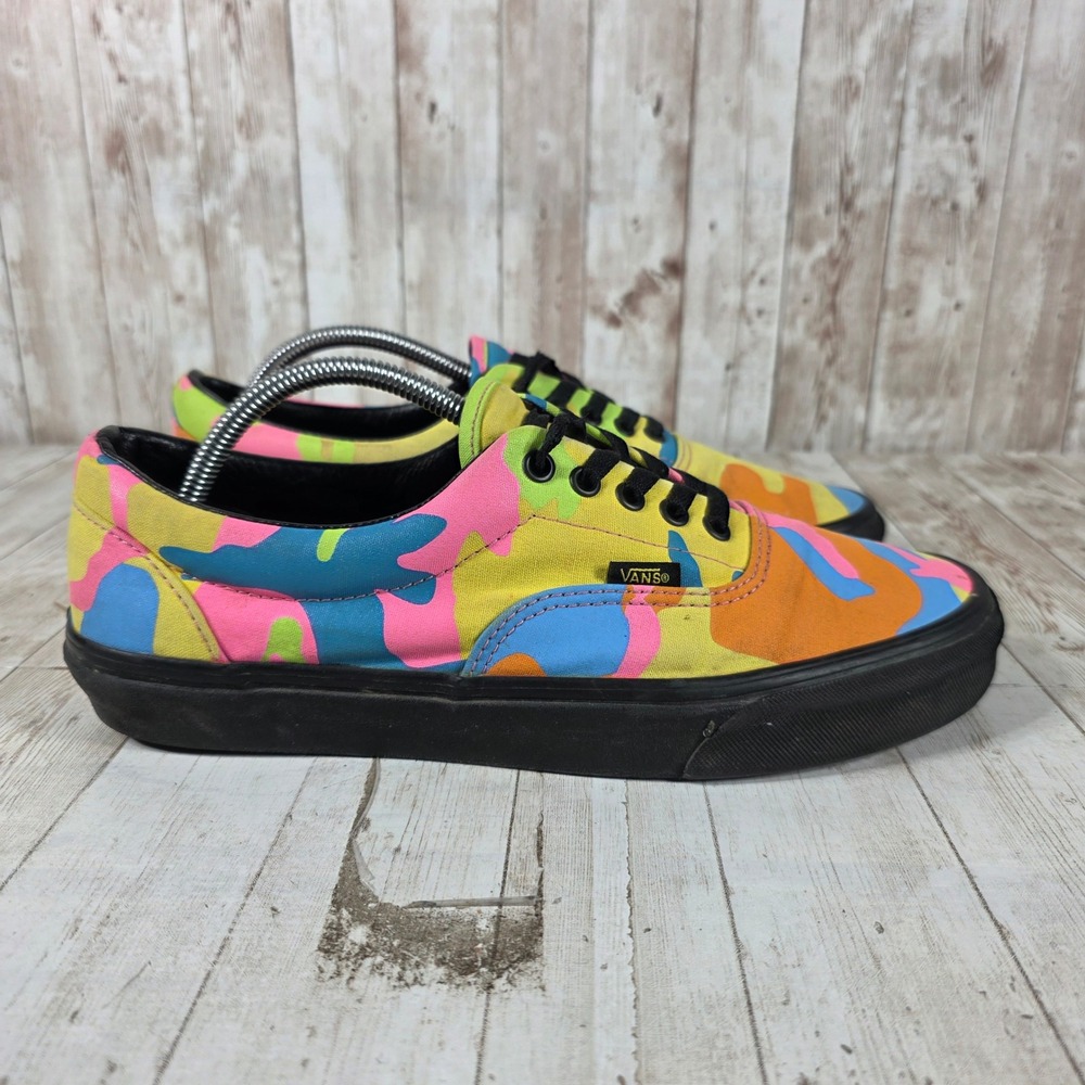 Vans Era Neon Camo Sneakers Multi Color Black Low Shoes Womens 12 Mens 10.5